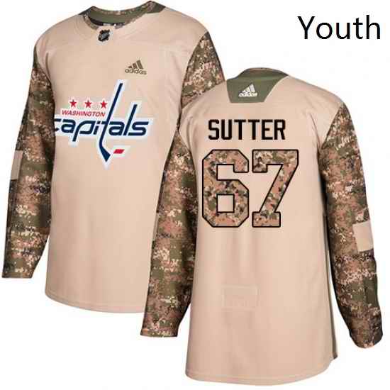 Youth Adidas Washington Capitals 67 Riley Sutter Authentic Camo Veterans Day Practice NHL Jerse